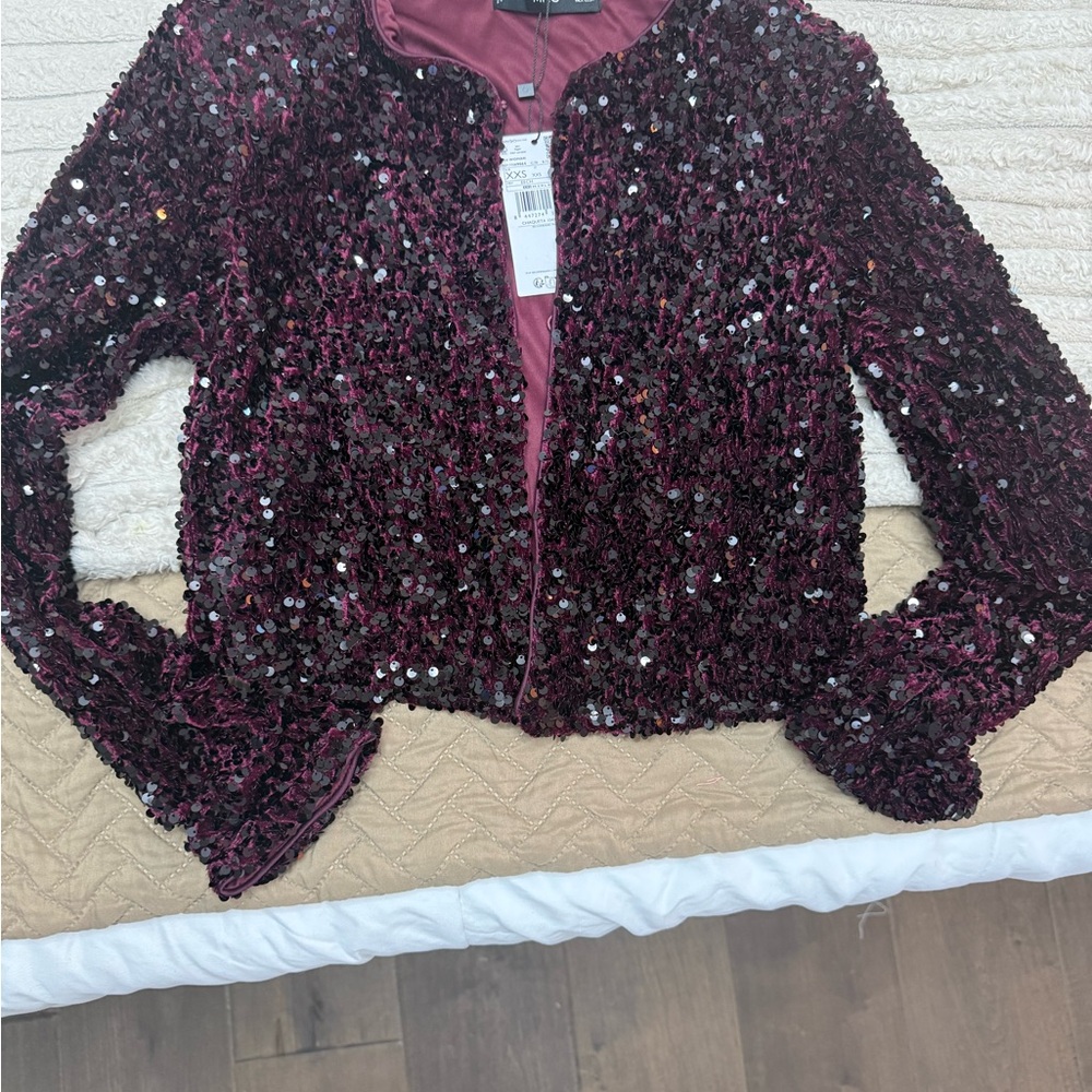 Mango Sparkling Maroon Sequin Blazer